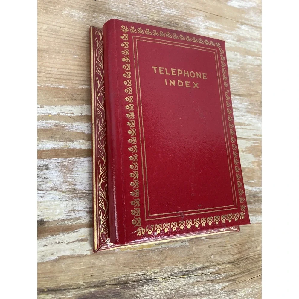 Vintage unused telephone index address phone desktop Japan 1960's red gold box
